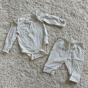 Baby Gap Polka Dot Black & White Onesie Bodysuit & Pants Set Ruffle Long Sleeves